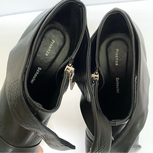 PROENZA SCHOULER black leather tie strap curved heel pointed ankle boots booties - Picture 7 of 12